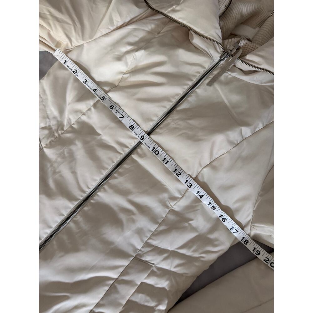 0199 BCBGMaxAzria Ivory Long Puffer Coat XS Knit Collar Zip - Picture 8 of 9